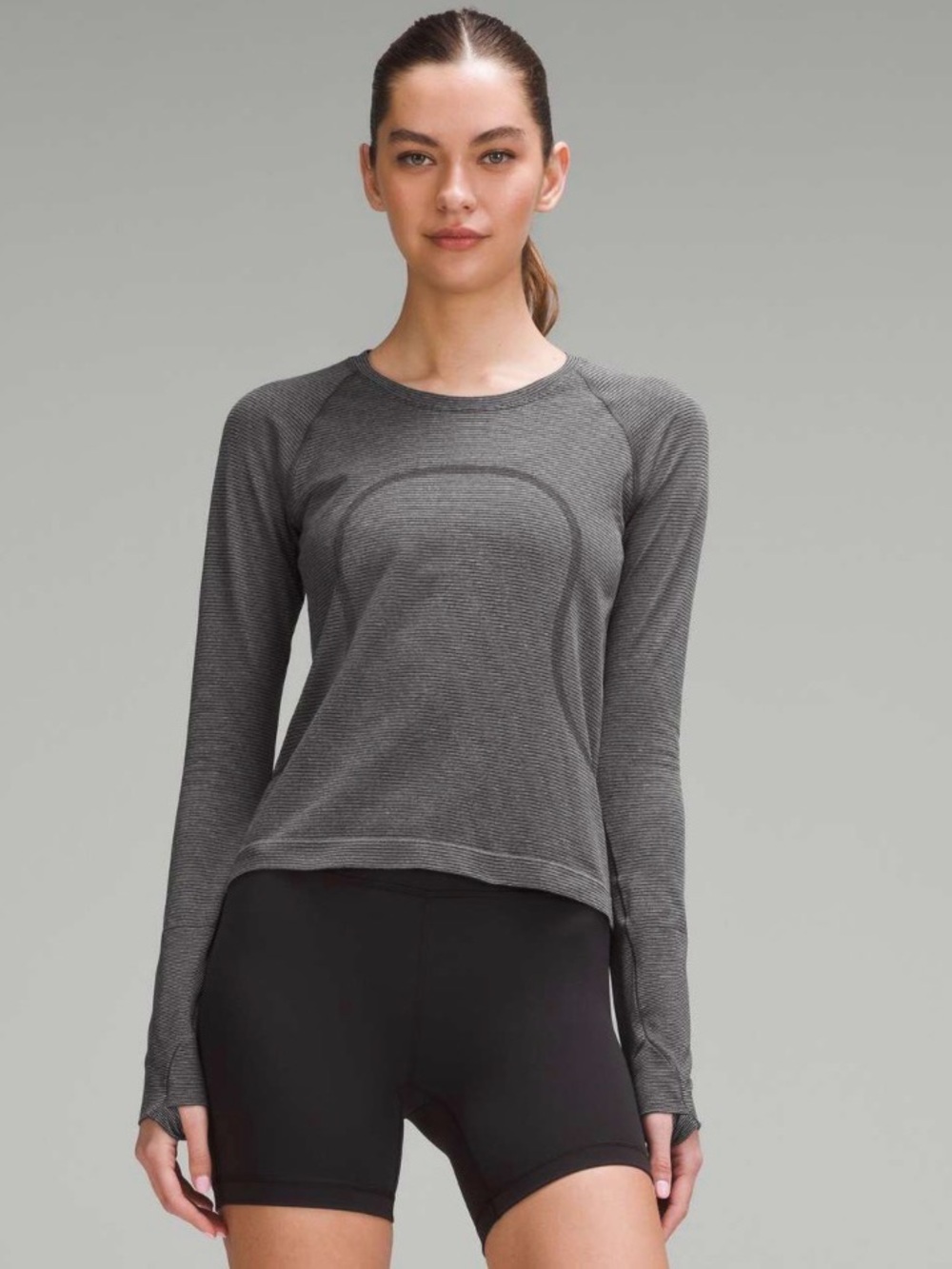 Lululemon Swiftly Tech Long-Sleeve Shirt 2.0 *Waist Length  Stripe Black/White 4